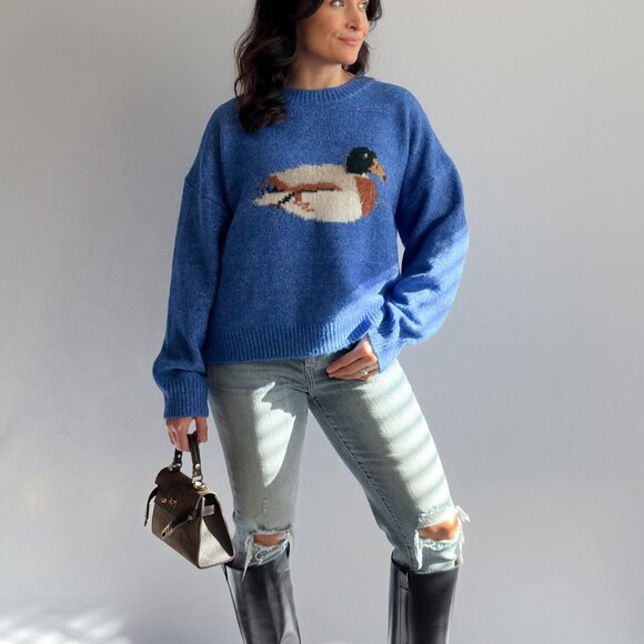 Women’s Blue Mallard Duck Knit Sweater - Picture 4 of 11